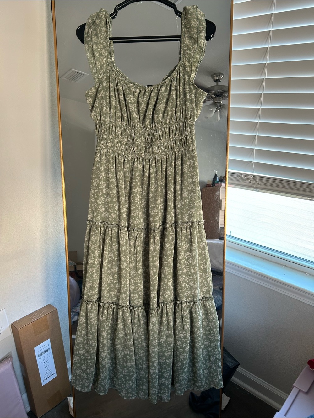 Trixxi Olive Green Floral Ruffled Tiered Maxi Dress